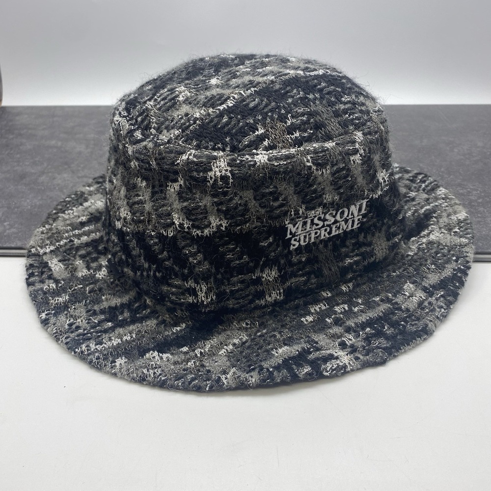 Supreme Missoni Knit Crusher Bucket Hat Black White Small /‎ Medium Grey